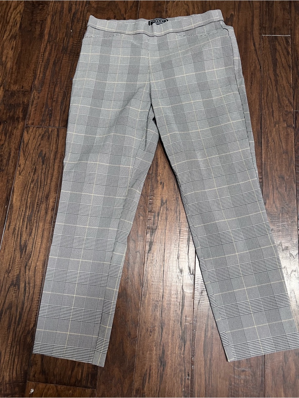Plaid Stretch Pull-On Formal Pants in Gray by NYCC New York